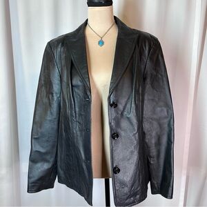 East 5th Genuine Leather Jacket Sz L Black Lined Button Front Pockets Moto EUC